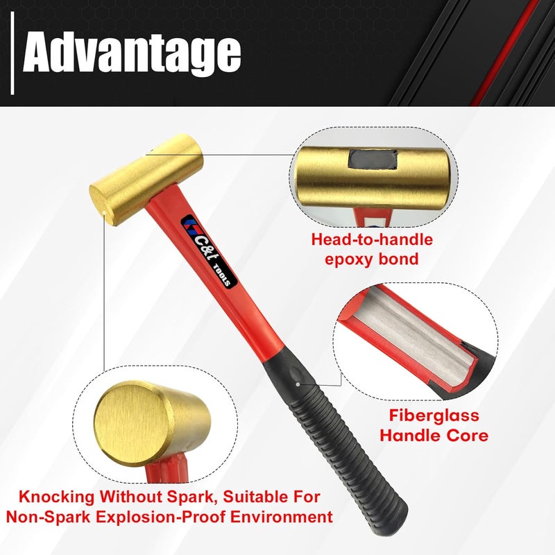ct 3-Piece Hammer Set, Jacketed Fiberglass Solid Brass Non-Sparking Hammers, 16, 24, 32oz, Non-Marring - Image 3